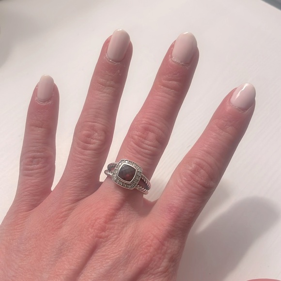 Authentic David Yurman Petite Albion Diamond Halo Cushion Ring in Garnet - Picture 2 of 5